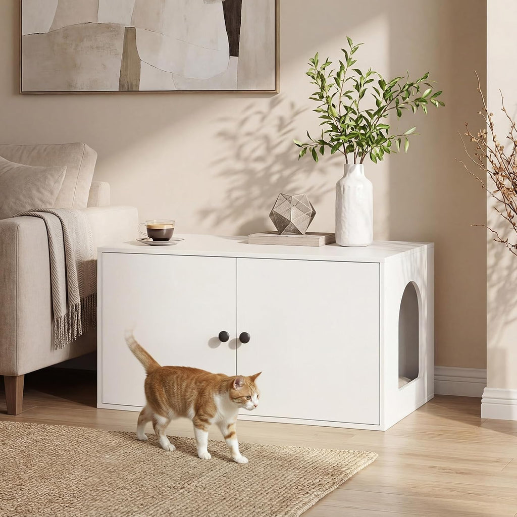 Cat Litter Box Enclosure, Hidden Litter Box Furniture with Side Entry, Litter Box Cabinet, Indoor Cat House, End Side