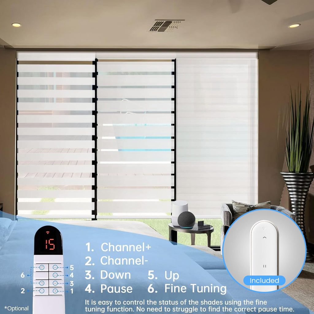 Motorized Zebra Blinds with Remote, White