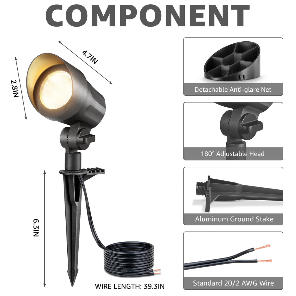 6W LED Low Voltage Landscape Lighting Kit 3000K, Dusk to Dawn, 8 PCS