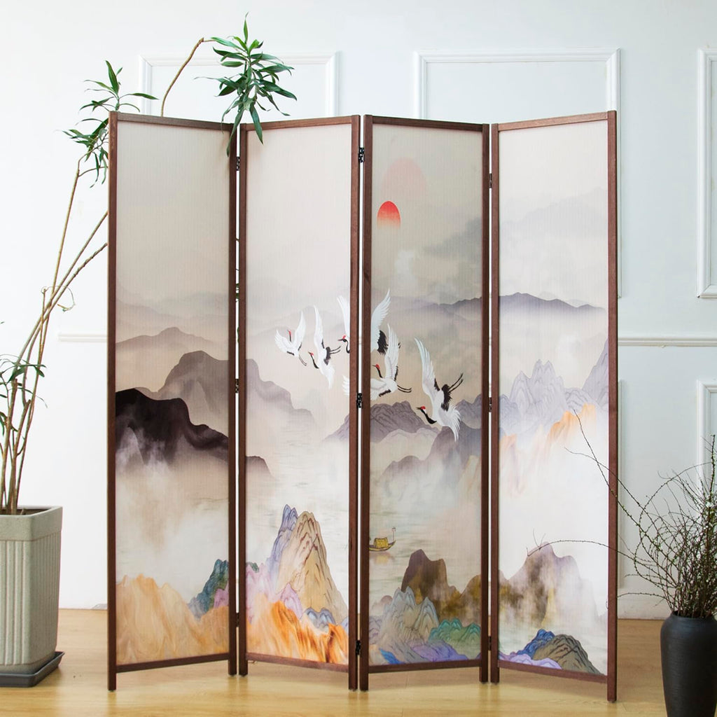 4 Panel Room Divider, Double-Sided Folding Privacy Screen - Freestanding Wall Partition with New Chic Colorful