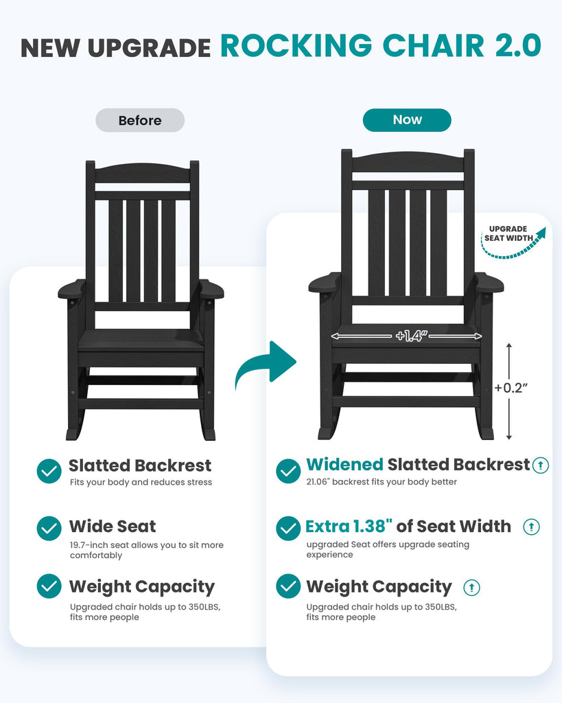 Outdoor Rocking Chair, Patio Rocking Chair, Black