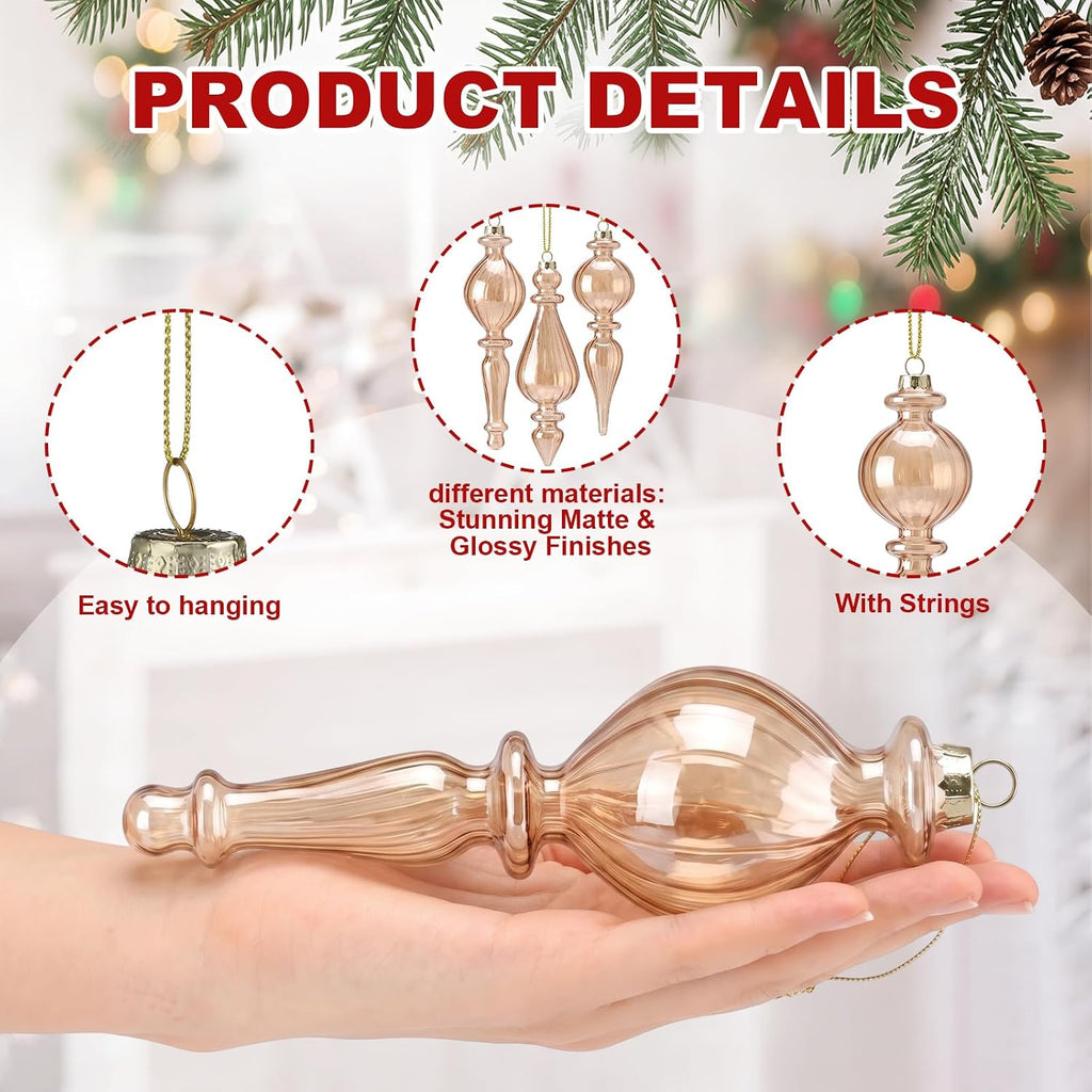 6 Pcs Champagne Crystal Glass Christmas Finial Ornaments