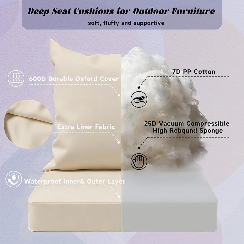 Outdoor Chair Cushions 24x24 Inch, Waterproof Fade Resistant, White | Edge Binding & Hidden Zipper Design, with