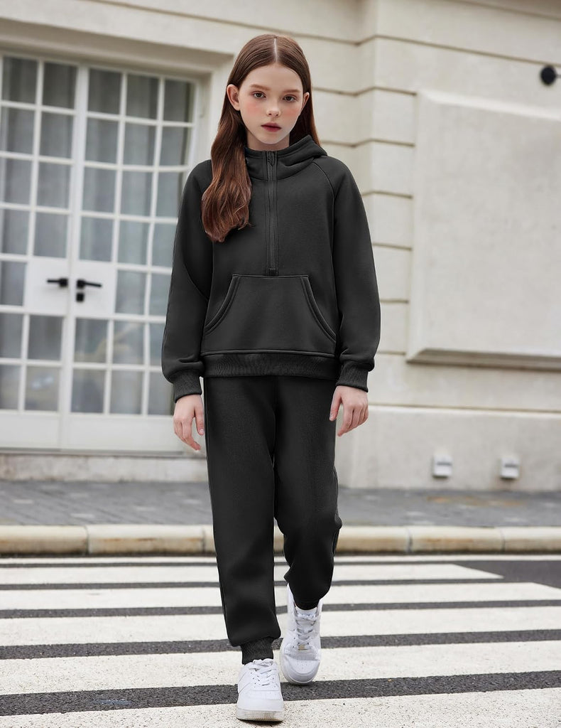 Girls 2 Piece Outfits Sweatsuit Half Zip Sweatshirt and Sweatpants