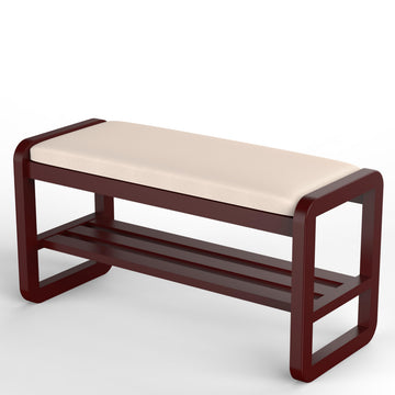 Solid Wood Shoe Rack, 2 Tier Shoe Storage Bench with Cushion Seat, 10 Pair Shoe Organizer, Walnut, 39 Inch