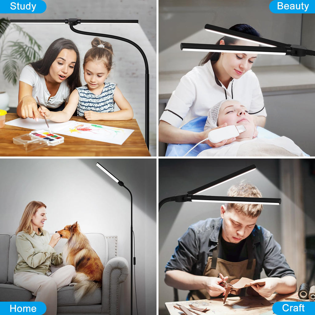 LED Floor Lamp, 18W/2000LM Bright Reading Floor Lamp with Double Head, Adjustable Gooseneck Dimmable Modern Standing