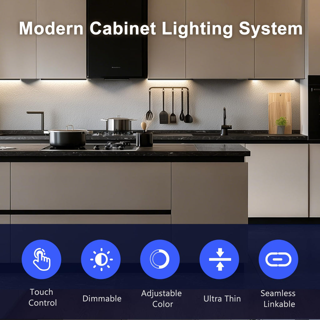 Touch Control 6 Pack Under Cabinet Lighting, 2700K-6500K, Black