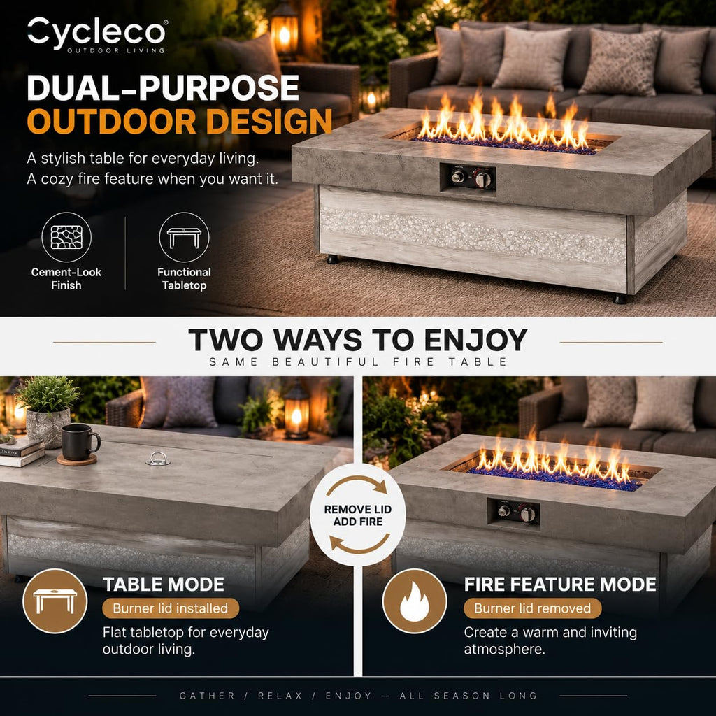 48 Inch Rectangular Outdoor Propane Gas Fire Pit Table, 50, 000 BTU
