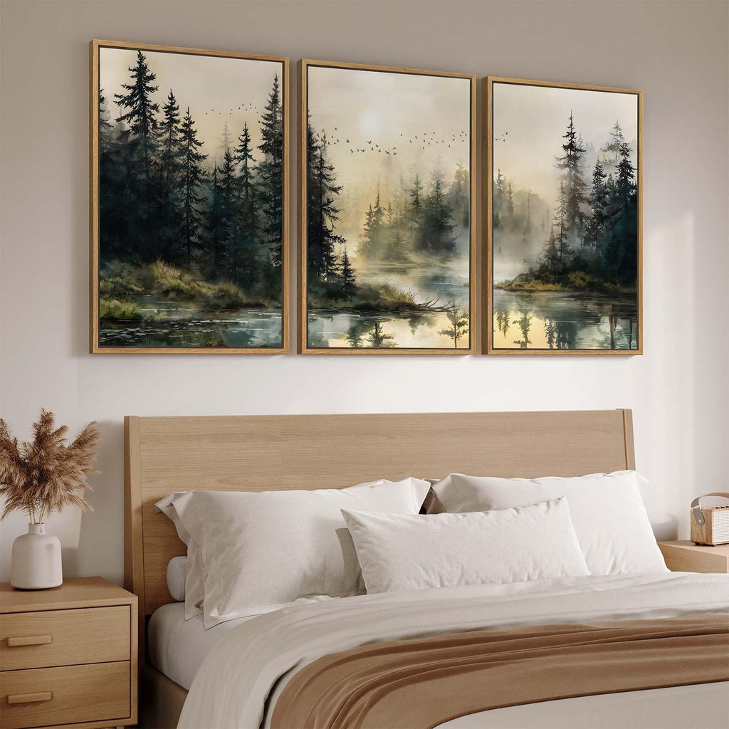 Large Framed Vintage Landscape 3 Piece Wall Art, 24x36 Inch