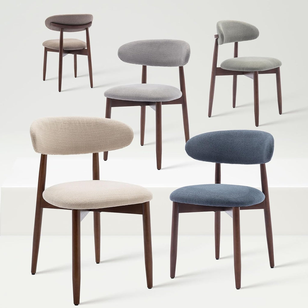 Mid-Century Modern Wooden Dining Chair Set of 4, Indoor Upholstered Kitchen Chairs with 2.6" Cozy Padded Seat, Walnut