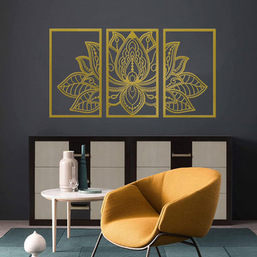 3Pcs Gold Lotus Mandala Metal Flower Wall Decor (32" x 17")