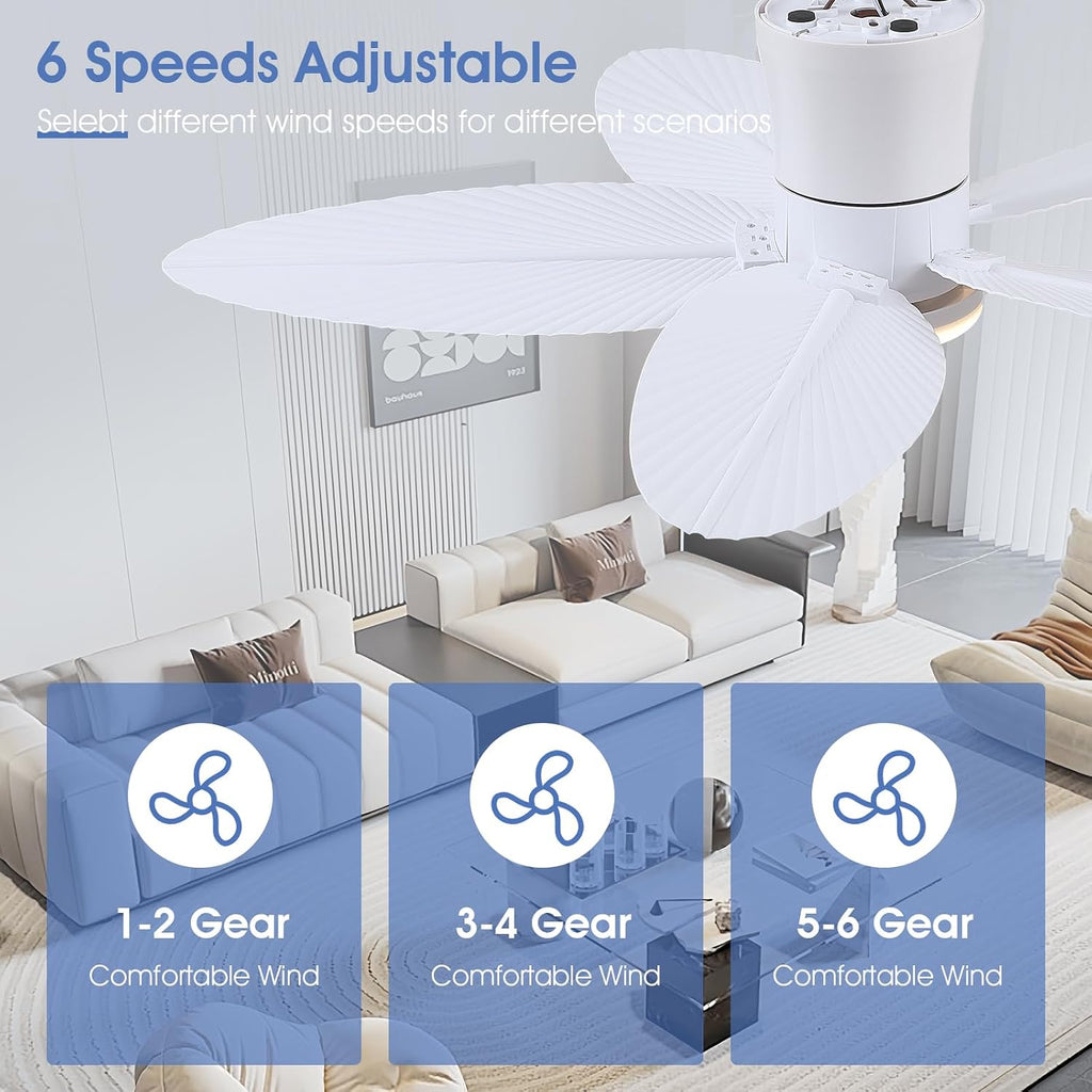 Palm Leaf Ceiling Fans with Lights-42 Tropical Ceiling Fan with Light and Remote/APP Control,Flush Mount Low Profile White Ceiling Fans for Bedroom,Indoor/Outdoor Patio Use A101-B0DLVT767B