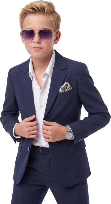 Boys' Slim Fit Suit 3 Pieces:Jacket, Pants, Shirt,Summer Suit Set for Teens Boys Wedding Beach