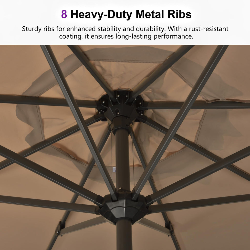 Outdoor Market Umbrella 11' Round Taupe Aluminum Frame 8 Ribs