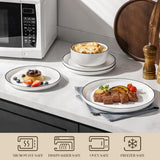 Plates and Bowls Sets, 24 Pieces Modern Porcelain Dinnerware Set for 8 White Kitchen Dinner Dining Ware Set wtih Black
