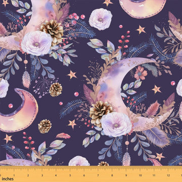Purple Moon Fabric by The Yard Watercolor Floral Leaves Botanical Fabric Soft Polyester No Stretch DIY Projects