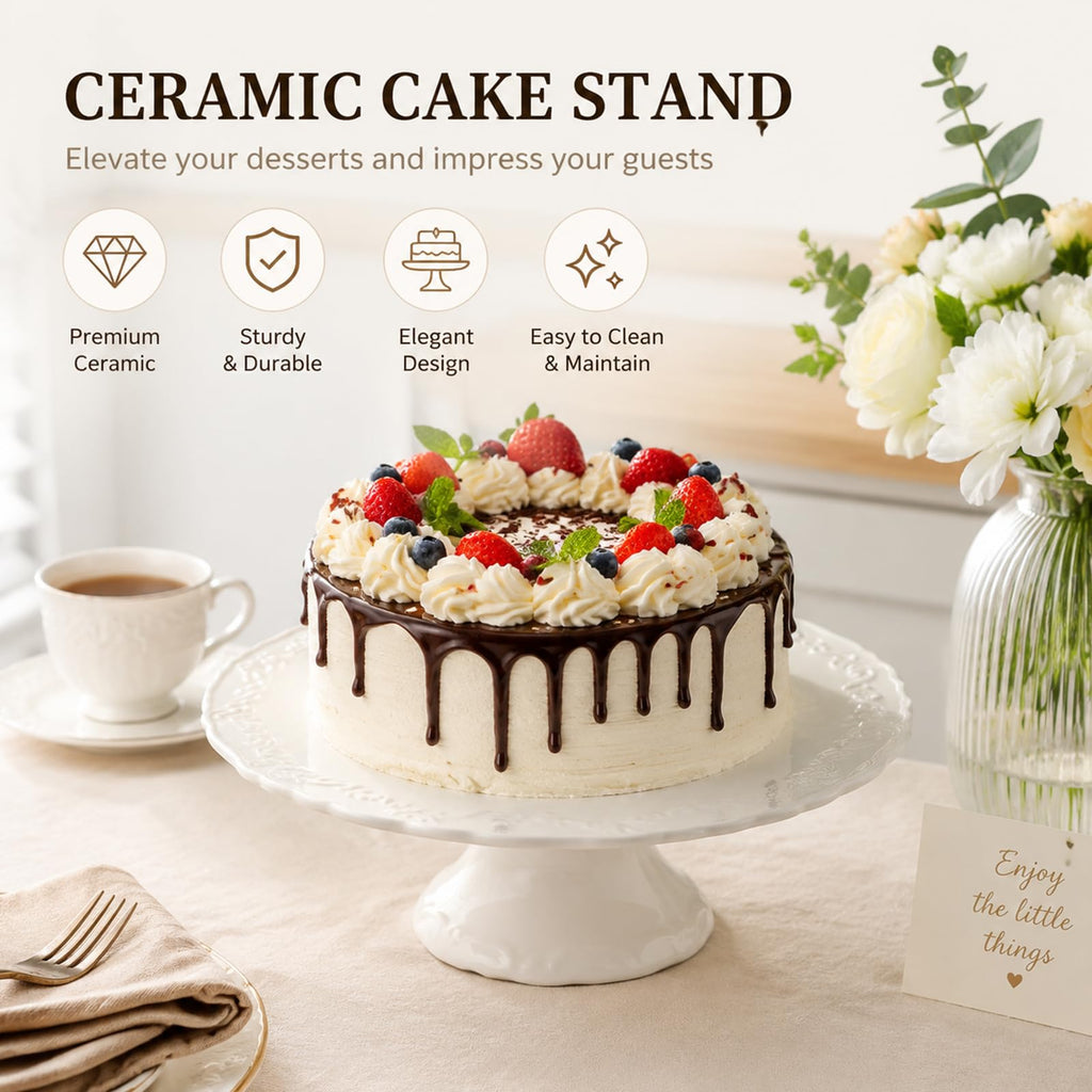 10 Inch Ceramic Cake Stand, White Pedestal Dessert Plate for 8 Inch Cakes