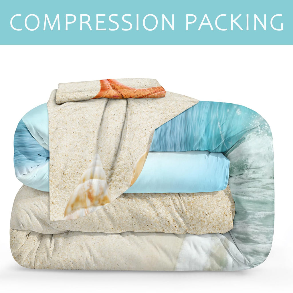 Beach Theme Comforter Seashell Comforter Set Beach Room Decor Starfish Seashore Ocean Quilt Set 3 Pcs Beachy