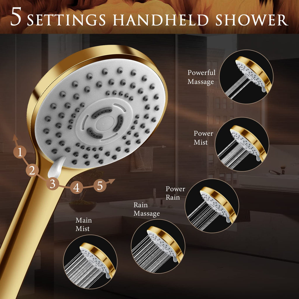 12" Gold Shower Head with Handheld and 11" Extension Arm