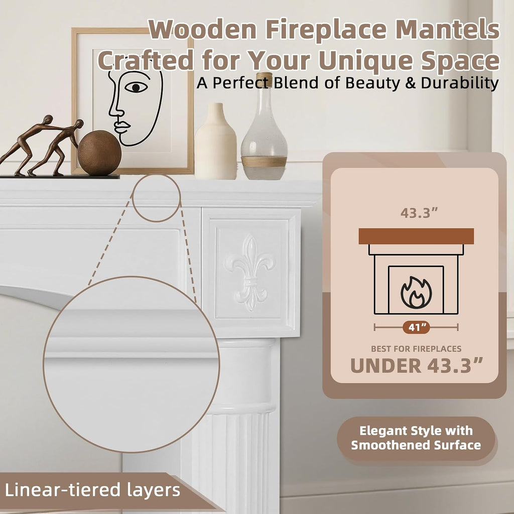 White Surround, Modern Freestanding Surround Mantel for Electric Fireplaces, Waterproof & Anti-Tipping, Grade A MDF