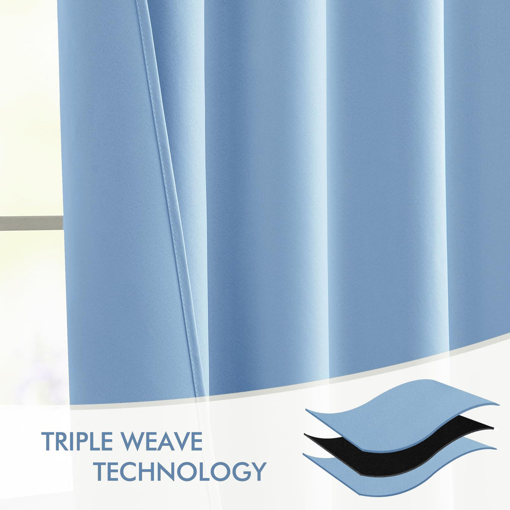 Sky Blue Back Tab Blackout Curtains 52x96 Inch Long 2 Panels Set