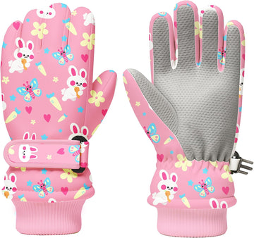 Kids Winter Snow Ski Gloves, Waterproof Cold Weather Insulated Outdoor Snowboard Gloves for Toddler Girls
