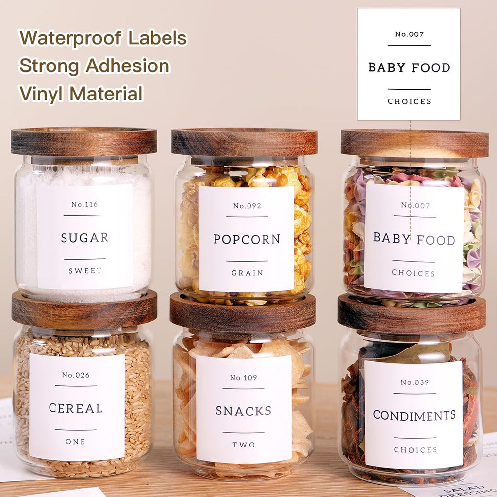6 Set Glass Pantry Storage Jars with Acacia Airtight Lid - 15oz Thicken Glass Kitchen Canisters with 132 Pantry