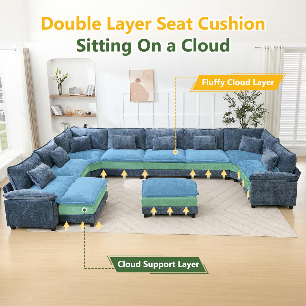 Oversized Modular Sectional Sofa Set, Convertible Deep Seat Cloud Couch with Ottoman, Large U Shaped Corner Couch