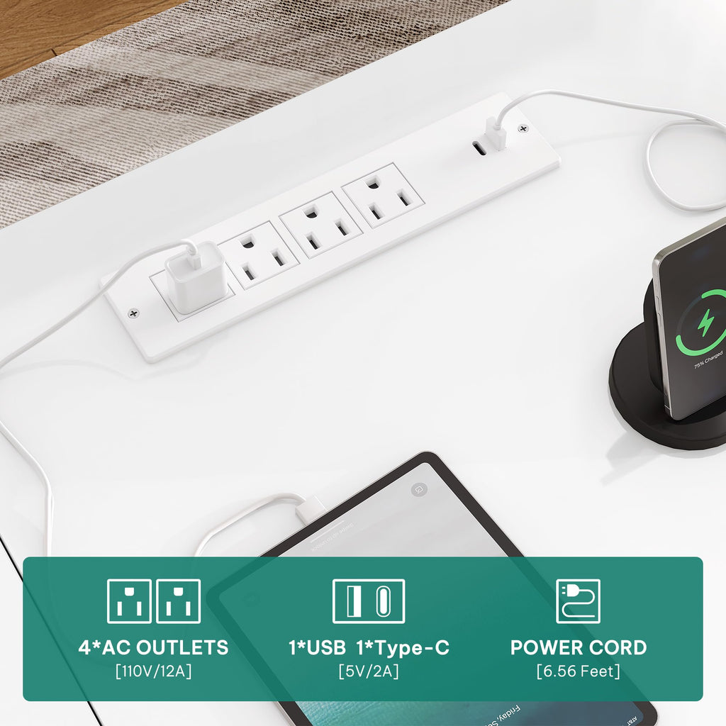L Shaped Standing Desk with Power Outlets & LED Lights