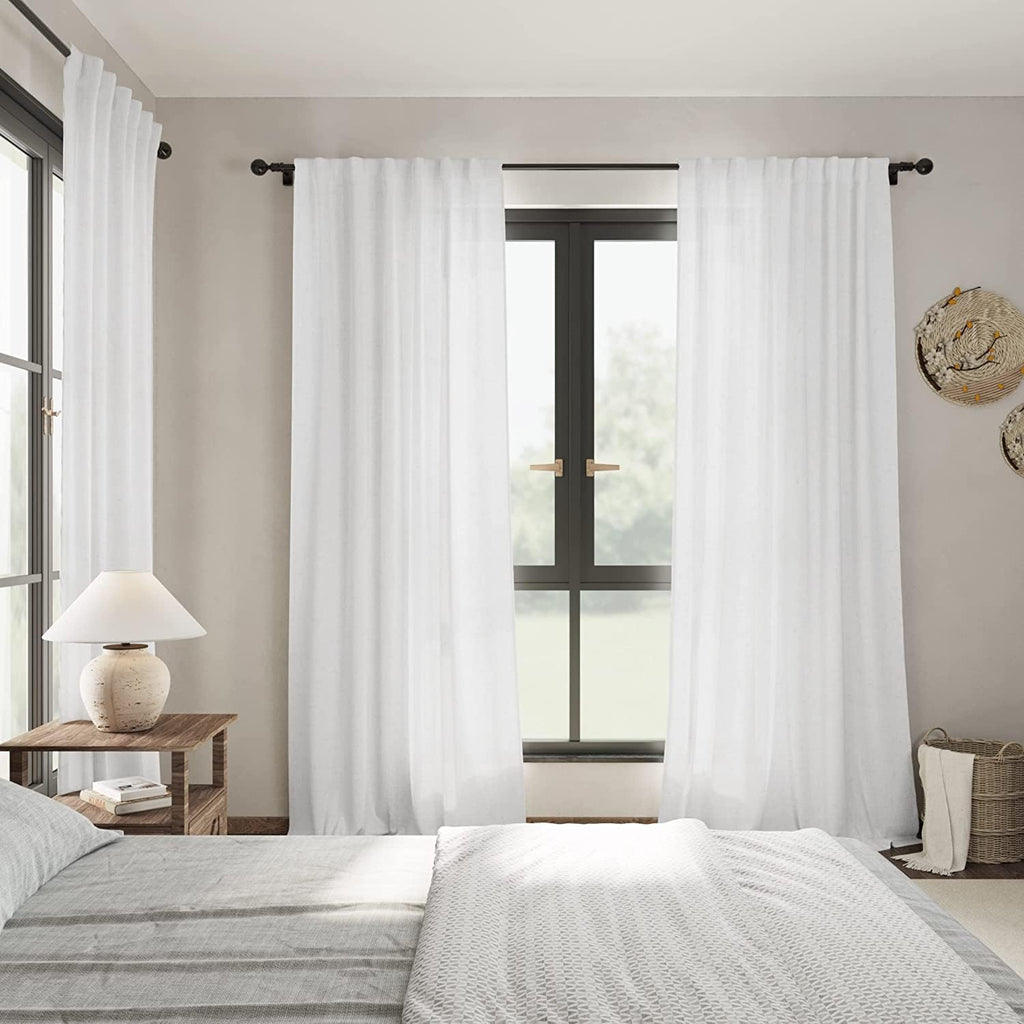 Extra Long White Curtain 108 inches Long 2 Panels Set Back Tab Modern Farmhouse Coastal Decor Cotton Textured Off