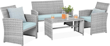 Best Choice Products 4-Piece Outdoor Wicker Patio Conversation Furniture Set for Backyard w/Coffee Table