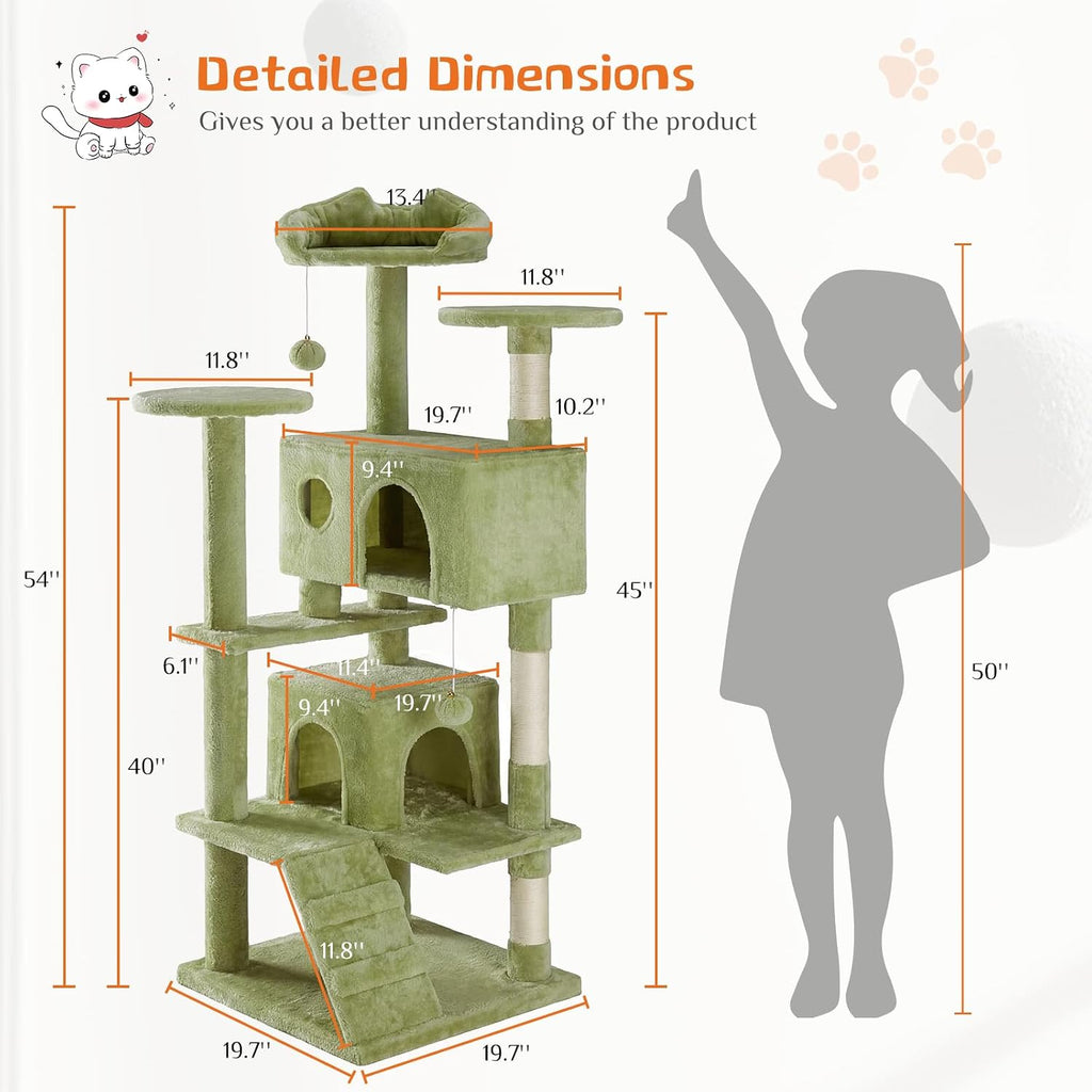 54 Inch Cat Tree Tower with Scratching Posts, Indoor Use
