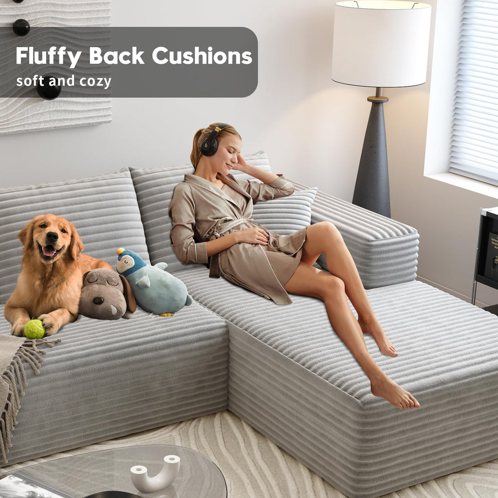 107.5" Cloud Sectional Couch with 1 Ottoman, Modern Modular Sofa with Deep Seat, Comfort U Shaped Sofa Couches Bedroom