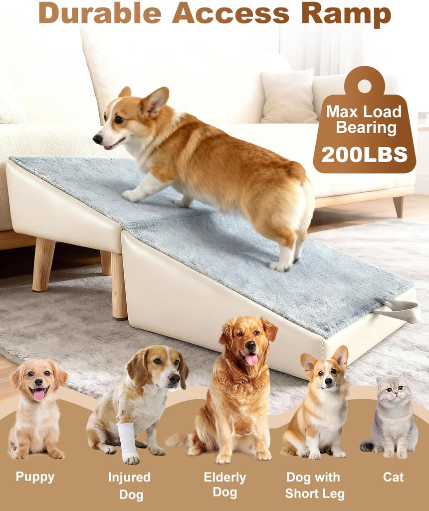 Ottoman Dog Ramp for Couch Sofa & Low Bed, 15.7" W 2-in-1 Pet Steps