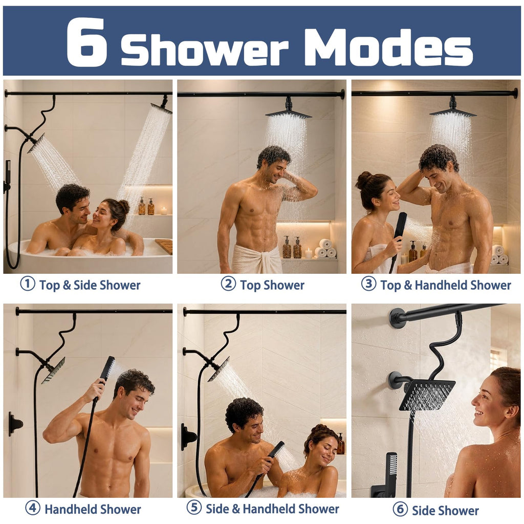 Tandem Dual Shower Head System for Couples - Matte Black