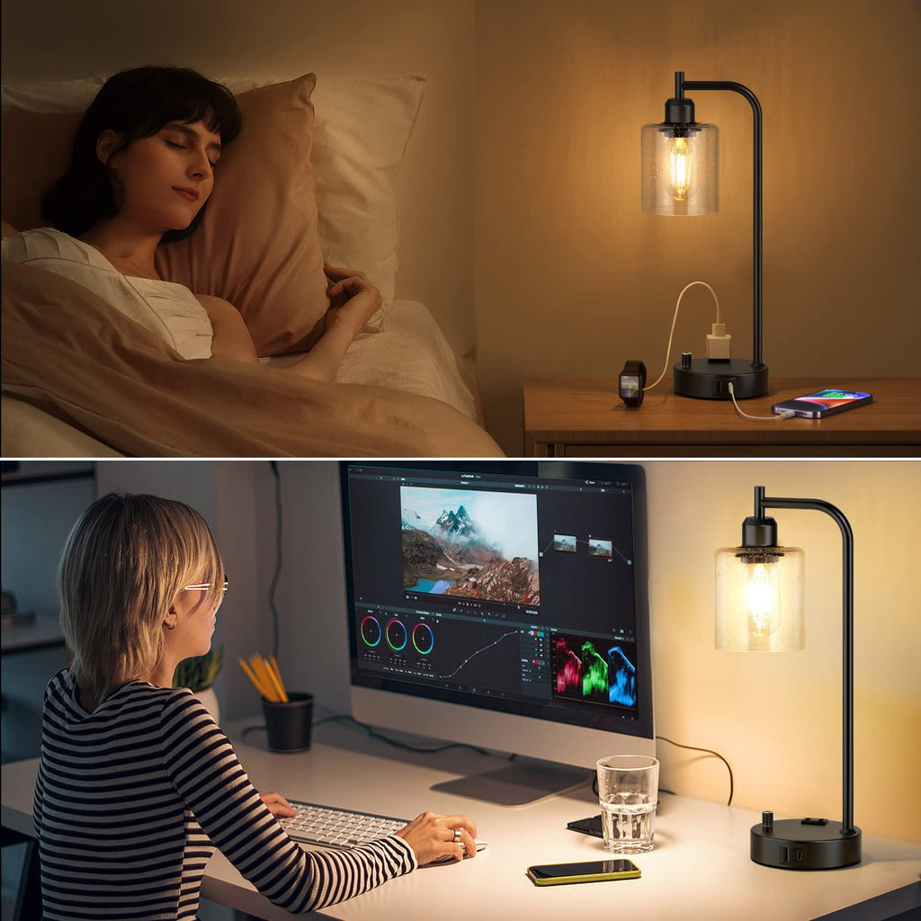 Industrial Bedside Lamps Set of 2, Fully Dimmable Desk Lamps