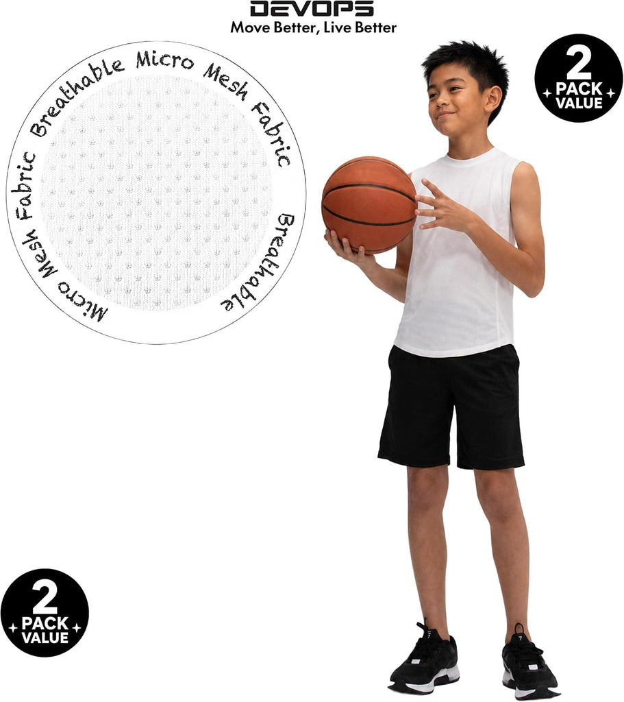 2 Pack Boys Athletic Tank Tops Breathable Mesh Sleeveless Shirts