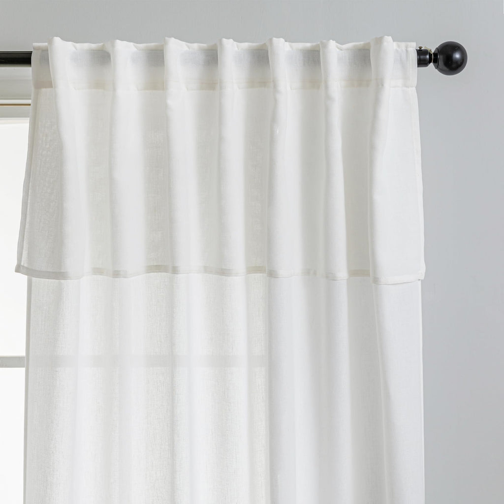 White Ruffle Linen Curtains with Valance