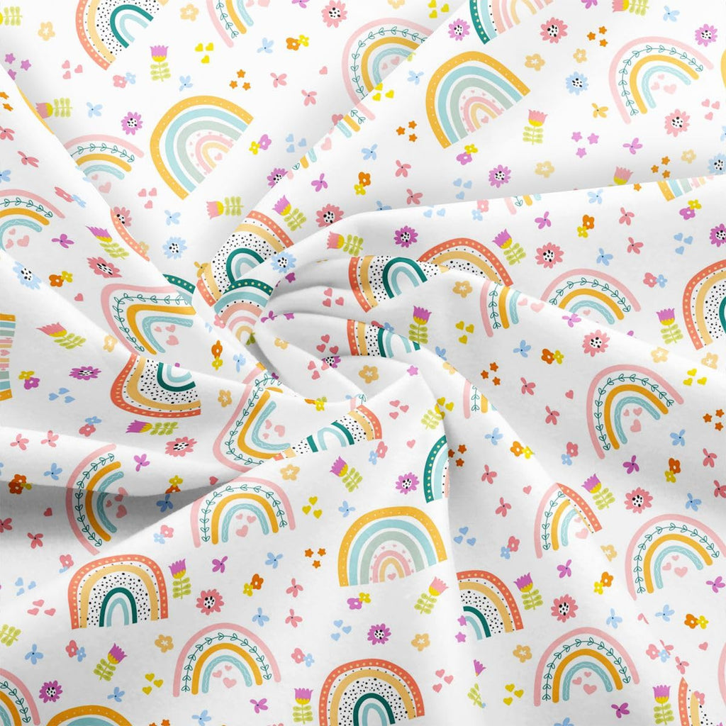 Boho Rainbow Fabric by The Yard, Watercolor Flowers Hearts Polyester Fabric, Cartoon Bohemian Fabrics Panels for
