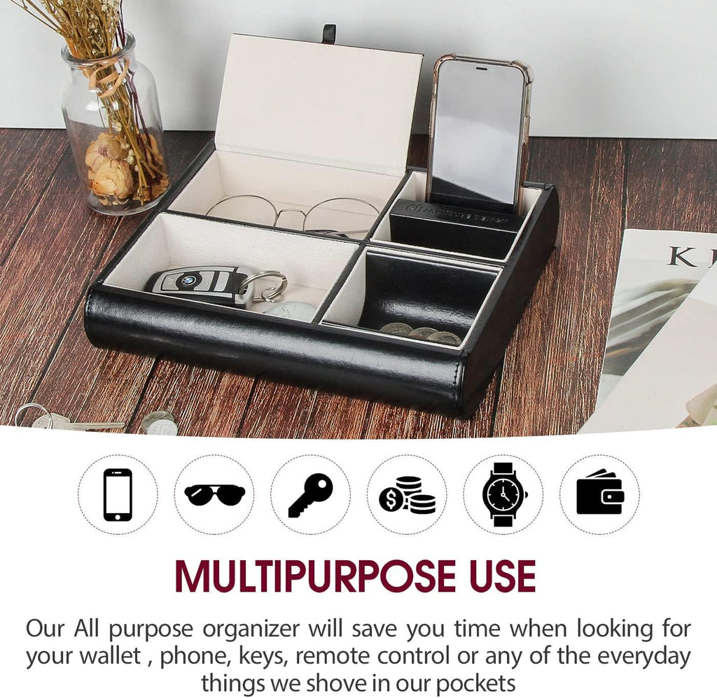 Valet Tray,Nightstand Desk or Dresser Organizer, Catch-All for Keys, Phone, Wallet, Coin, Jewelry, and More (Black /