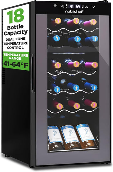 PKCWCDS188 Freestanding Wine Fridge, 18 Bottle Dual Zone Beverage Cooler for Hom