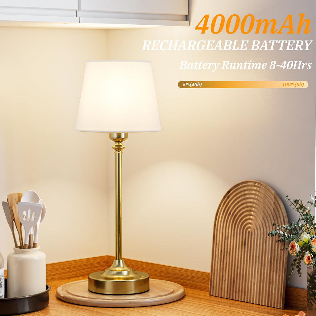 Gold Cordless Table Lamp with Rechargeable Battery, 1 Pack