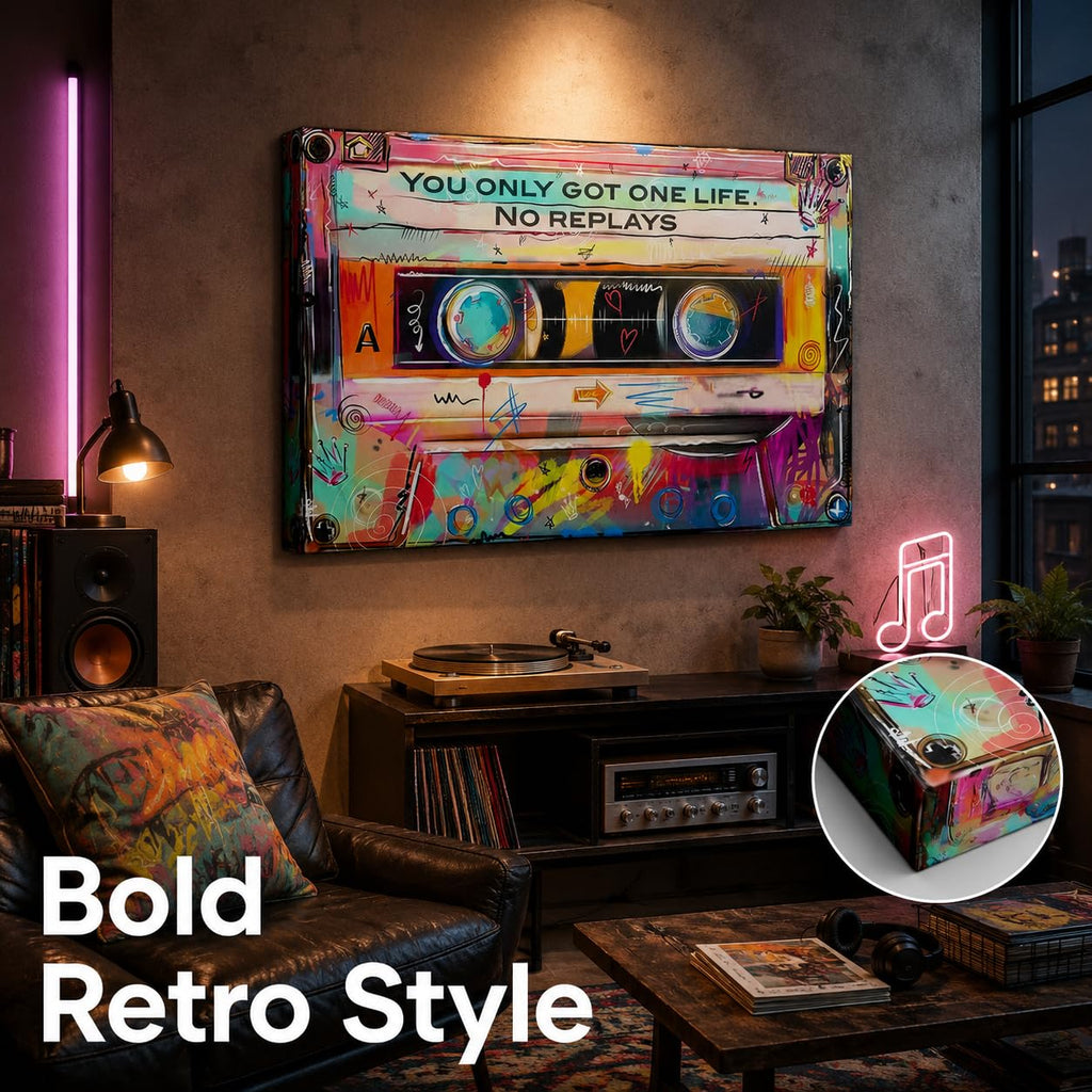 Colorful Graffiti Cassette Tape Motivational Wall, You Only Got One Life Inspirational Canvas Prints, Pop Street