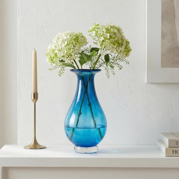 Glass Vase, Hand Blown Wide Mouth Art Glass Vase, Murano Style Decorative Flower Vase Decor, Mantel, Dining Table