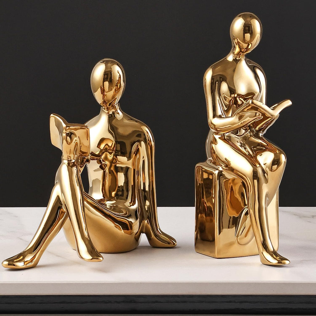 Ceramic Decorative Bookends, Book Ends for Shelves, Home Office Decor | Aesthetic Statues Book Holders Stoppers for