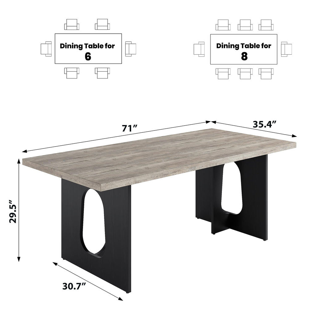 71" Modern Long Dining Table for 6-10 People, Grey & Black