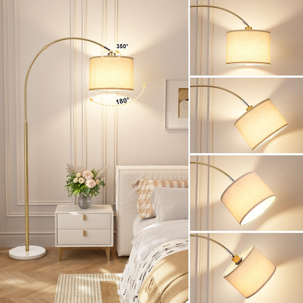 Dimmable Arc Floor Lamp with Remote, Color Temp Adjustable, Marble
