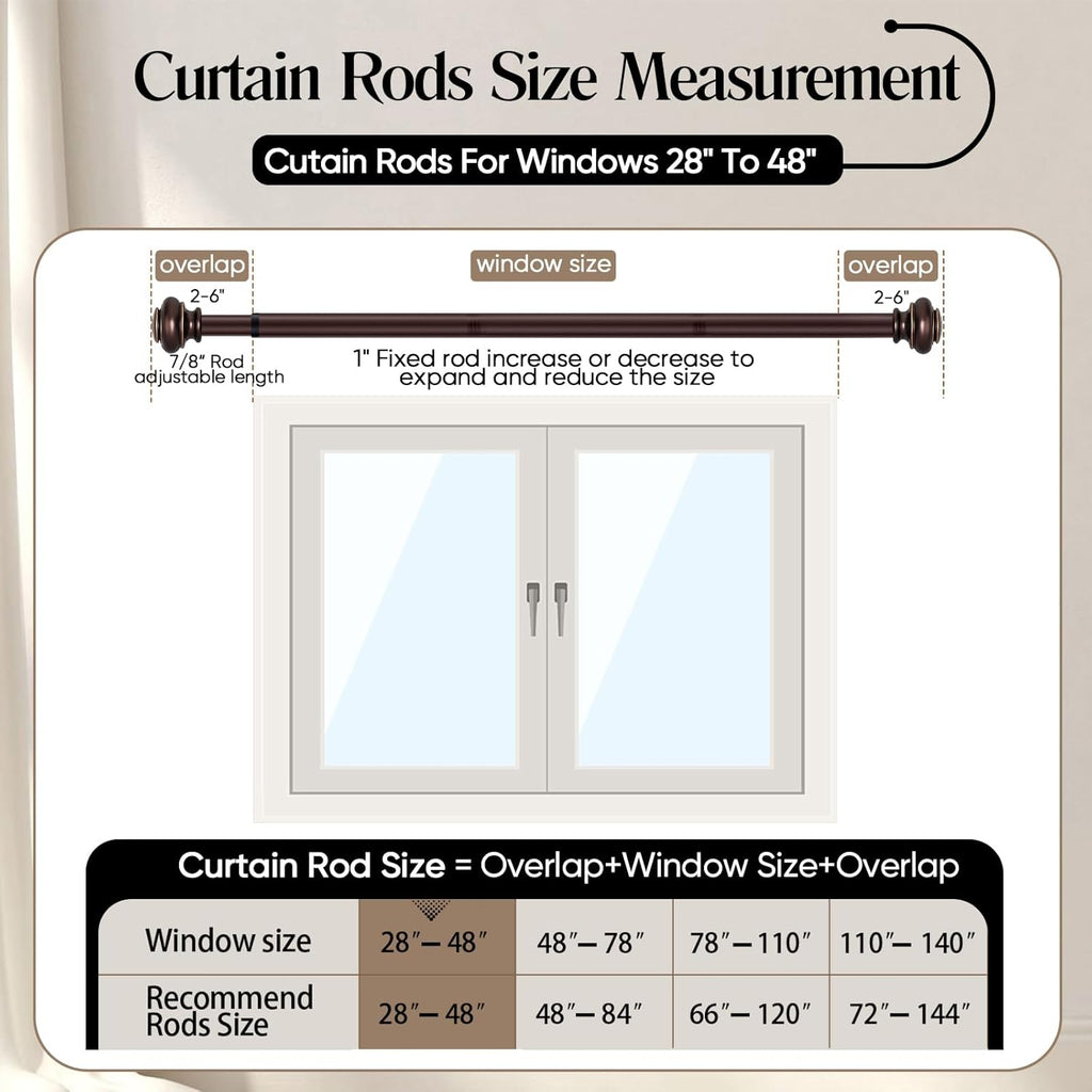 Heavy Duty Curtain Rods for Windows, Bronze Curtain Rods with Classic Finials