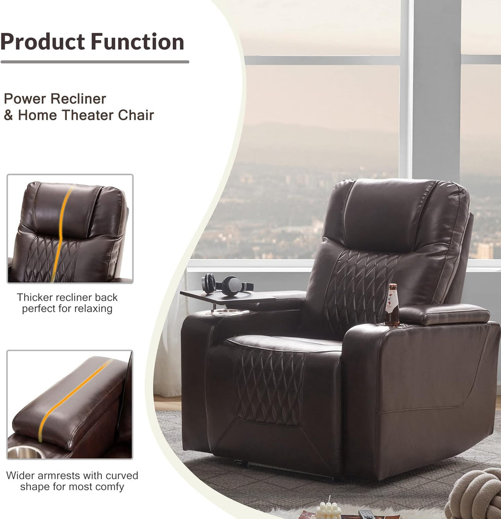 Electric Recliner Chair with USB Charge Port, 360 Swivel Tray Table, Hand in-Arm Storage, and Cup Holders
