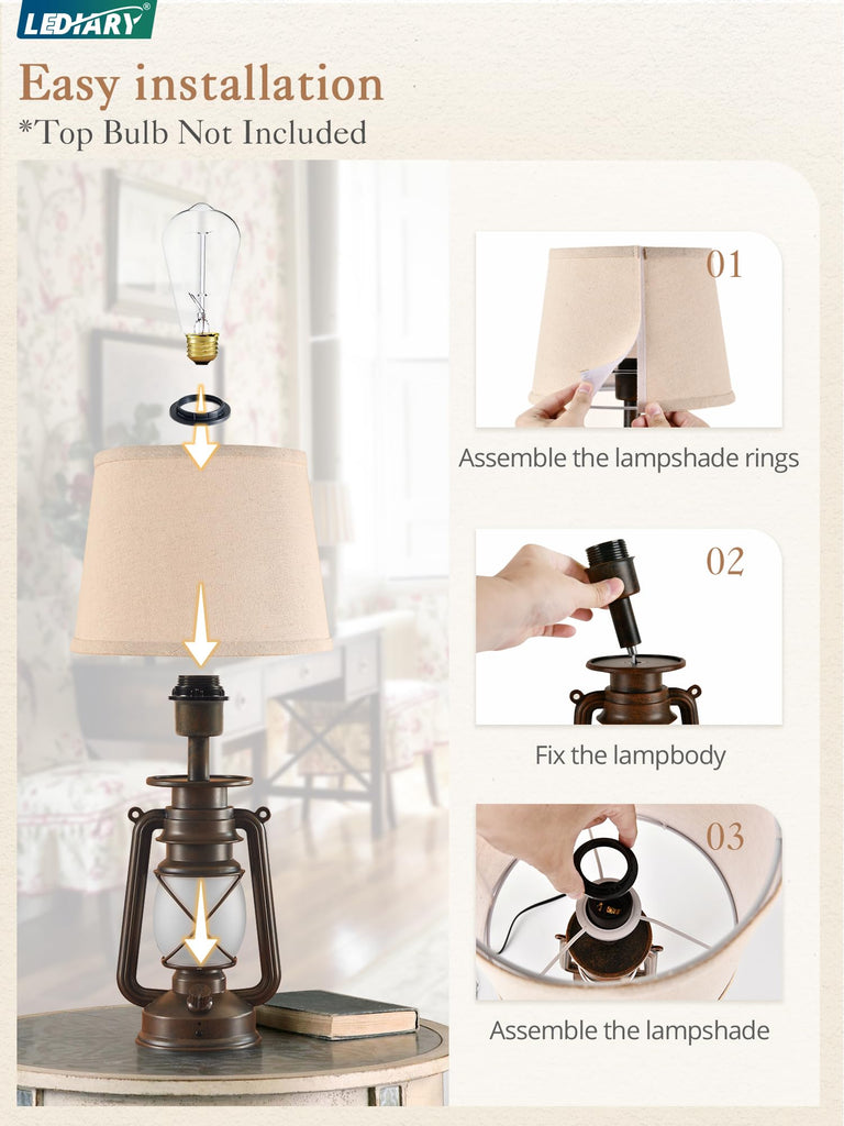 18.72" Farmhouse LED Lantern Flickering Flame Table Lamps Set of 2